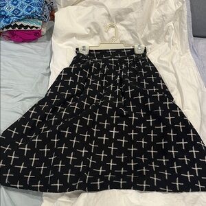 Anthropologie Black and White Cross Pattern A-Line Skirt